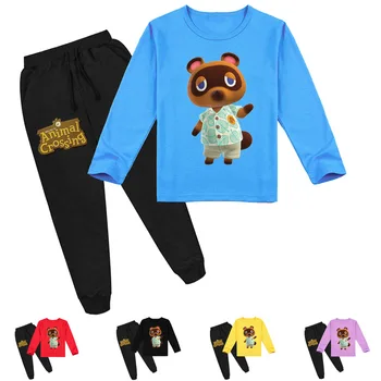 

Japan Game Animal Crossing T Shirt Pants Clothing Set Kids Cartoon Teddy Girls Clothes Teenager Boys Casual Tops Outfits 2-16Y