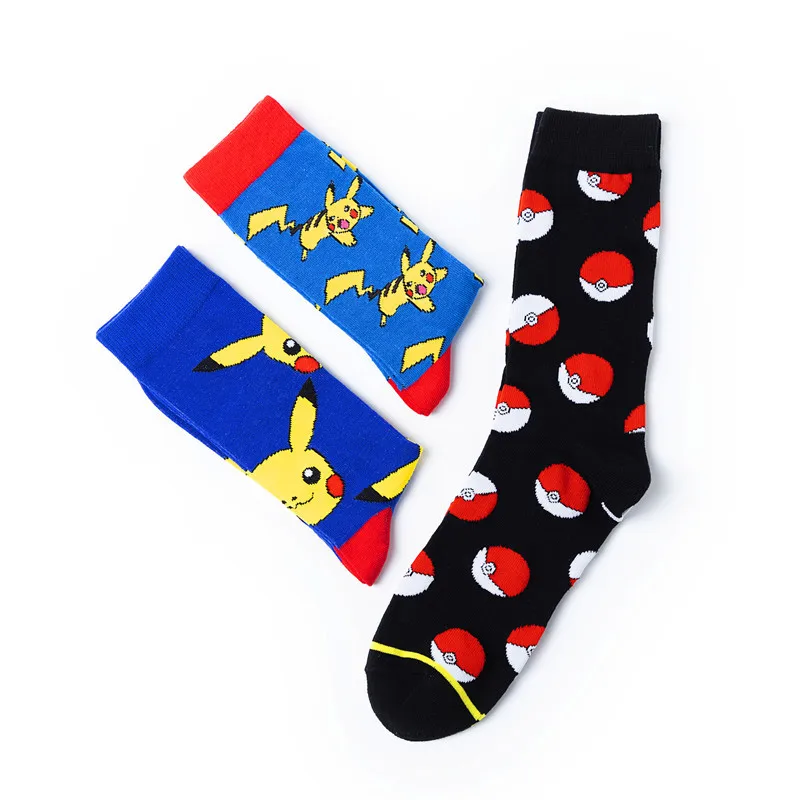 Мужские носки с рисунками животных из мультфильмов Покемон Пикачу, милые Kawaii Happy Harajuku, модные повседневные забавные теплые хлопковые носки на осень и зиму