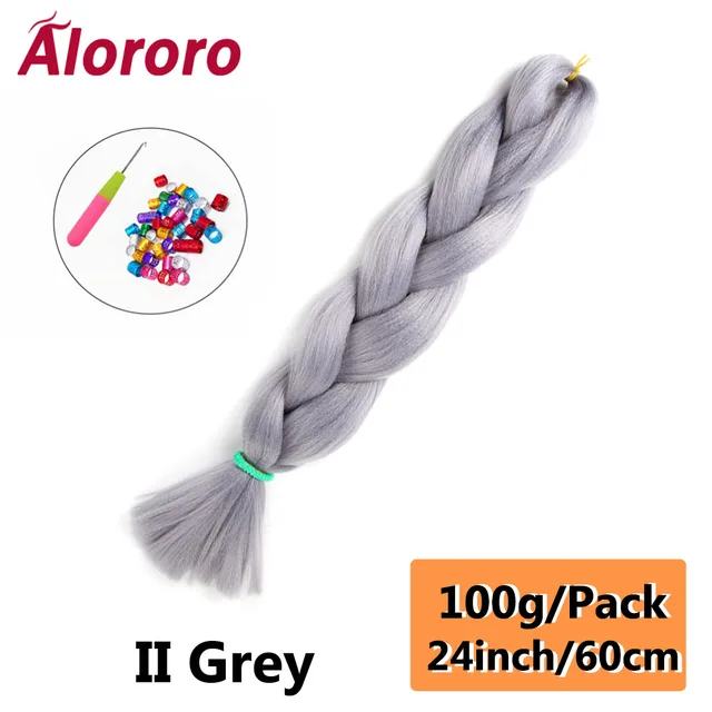Jumbo Braid Hair Extensions Green Synthetic Braiding Hair 24 Inch Afro Blue Pink Purple Blonde Ombre Hair for Braids Alororo 24inches-II GREY