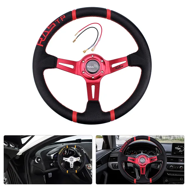 Volant Sport Deep Dish En Cuir - 350 Mm, Jaune - Pour Drift Ou Racing