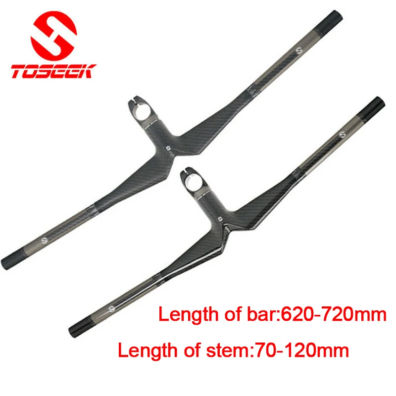 

TOSEEK 31.8mm Carbon Fiber Handlebar Mountain Bike Flat Bar Cycling Handlebar Integrant Stem 620-720mm Bicycle Accessories