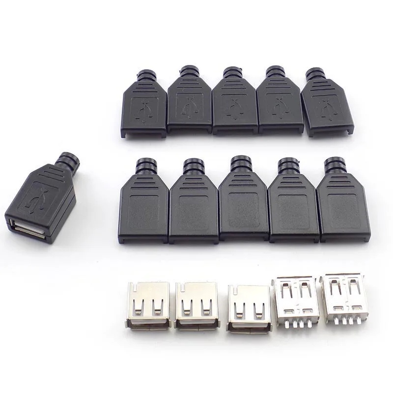 5/10 шт. 4 Pin Тип Женский Мужской USB 2,0 адаптер спаяное гнездо разъема с черным Пластик крышка разъем DIY штекер J17