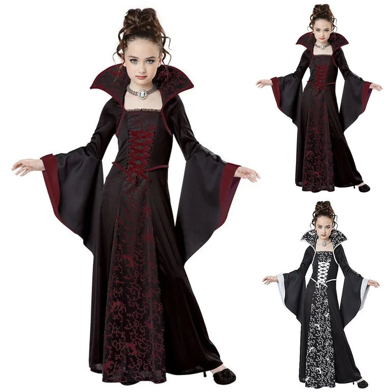 Online Disfraz de Halloween de bruja de miedo vampiro Cosplay vestido de disfraces para niños fiesta de noche carnaval vestidos de baile para niña