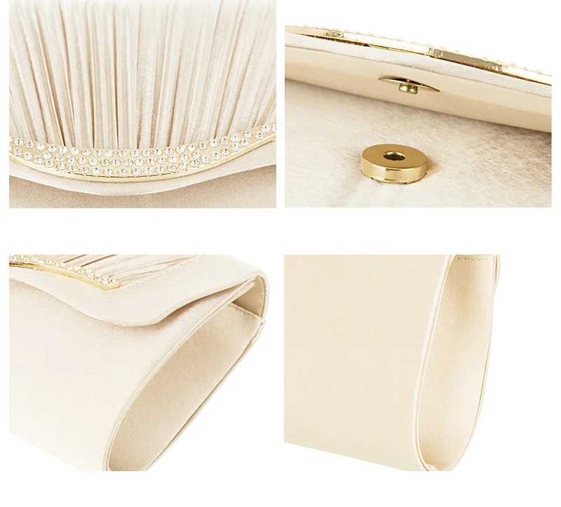 Concise Pleat Clutch Bag Rhinestone Black Solid Envelope Shoulder Bags Ladies Elegant Shoulder Pouch Rectangle Purse Female Bag