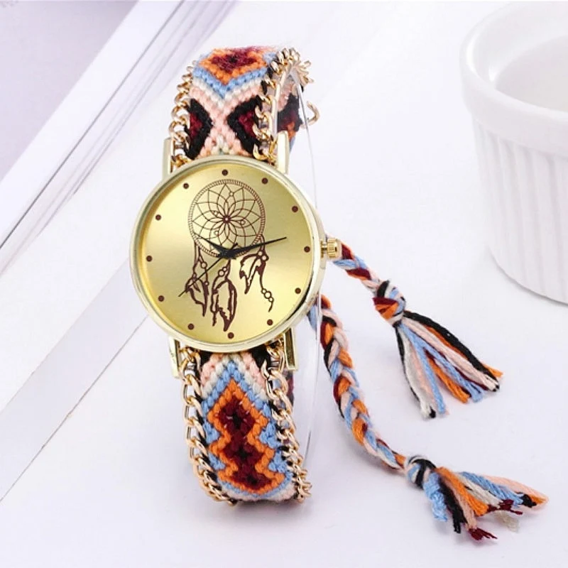Skute Boho Этнические Красочные часы для браслетов дружбы для женщин ручной работы плетеный Ловец снов наручные кварцевые часы Reloj - Цвет: 3