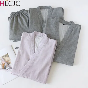 

Men's and Women's 100% Cotton Pajamas Sets Retro V-neck Pijama Kimono Suit Couple Sleepwear Nighty Home Clothing Male Pajamas