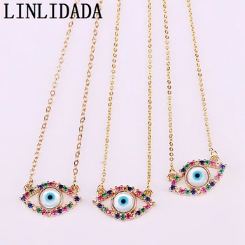 

8Pcs Fashion Rainbow CZ Micro Pave Zirconia Eye Shell Gold Color Jewelry Pendants Necklaces