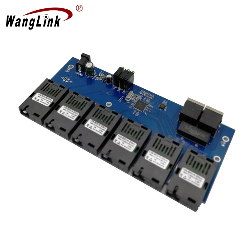 Wanglink 6F2E 10/100M 2 RJ45 6 155M SC Fiber Port Fast Ethernet Switch Converter 20KM PCBA