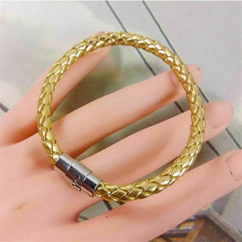 Handmade PU bangle bracelets For Unisex Women Men Classic Braided Leather Steel Magnetic Clasp Bracelet viking