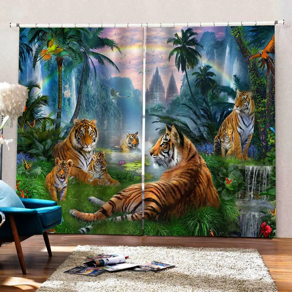 animal tiger curtains nature scenery Customized 3D Blackout Curtains Living Room Bedroom Hotel Window curtains