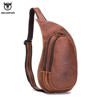 

BULLCAPTAIN Leather Crossbody Bag Men Crazy Horse Leather Chest Bags New Fashion Multi-function card bag's mobile phone bages