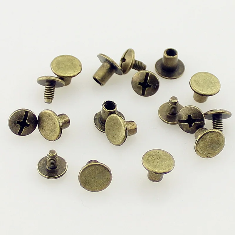 50 Sets 8x6mm Round Flat Head Chicago Screw Button Metal Rivets For Leather Craft Clothing