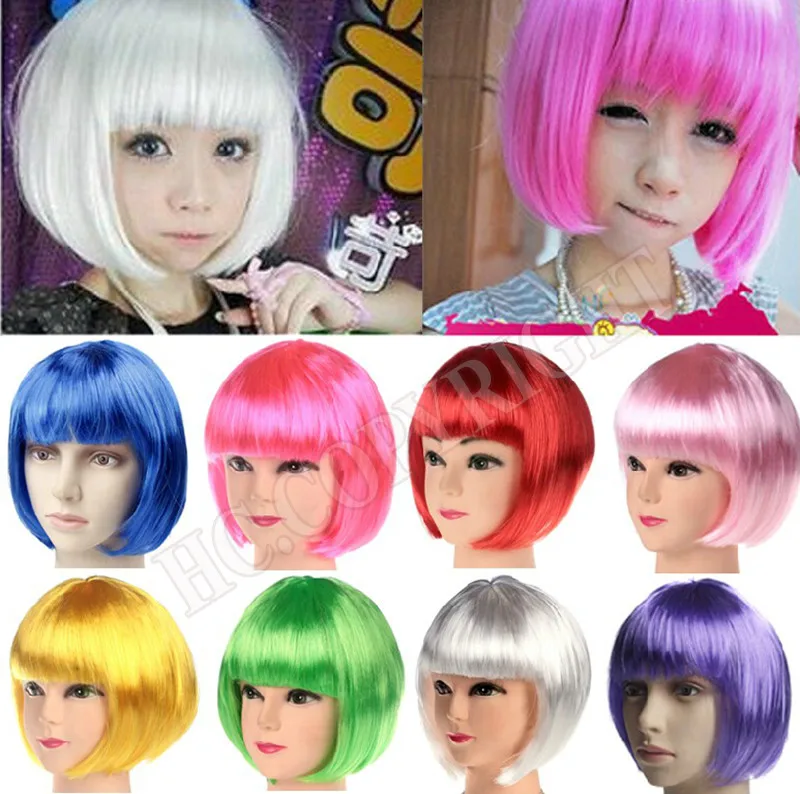

Multi Colors Sweet Cute Straight Wigs Halloween Christmas Carnival Party BOBO Style Wig Cosplay Wigs
