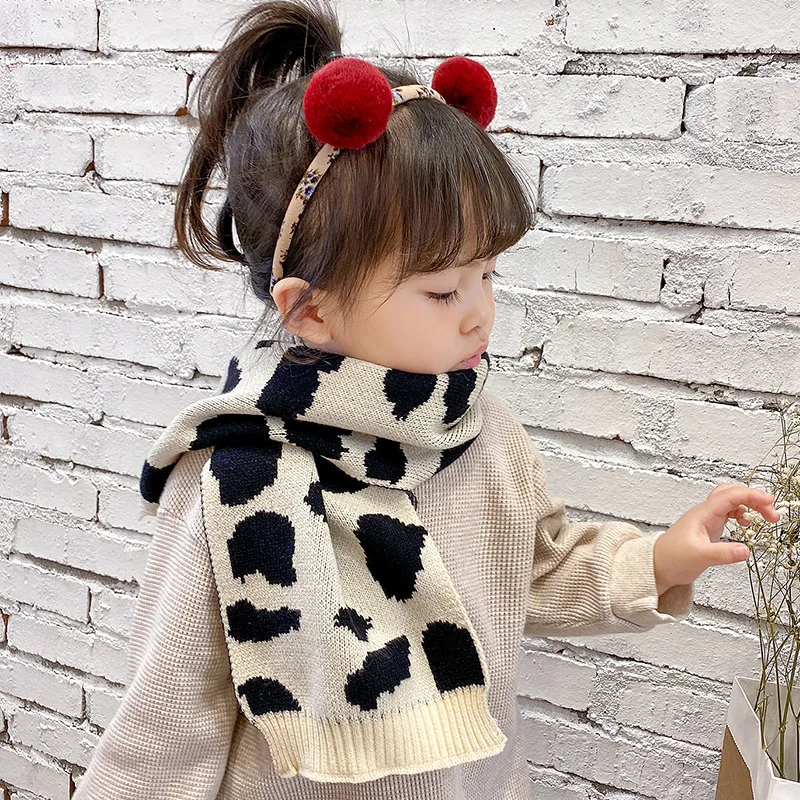 Bufanda de punto para niños, pañuelo de lana con patrón de vaca para invierno, babero salvaje para - AliExpress Madre y niños