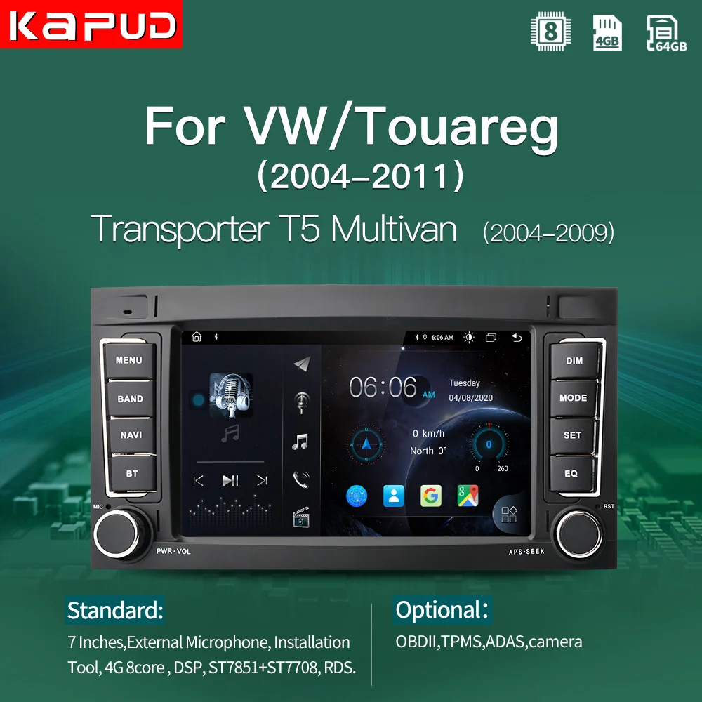 Kapud dsp 4g 7 android android android 10 rádio do carro multimídia gps para vw/volkswagen/touareg/transporter t5 jogador multivan áudio naviagtion