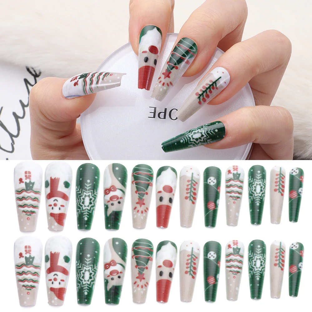 24Pcs/Box Detachable Christmas Long Coffin False Nails Artificial Ballerina  Fake Nails Full Cover Press On Nail Art Accessories|False Nails| -  AliExpress