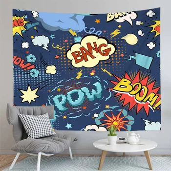 

Retro Comics Tapestry Wall Hanging Hippie Psychedelic Cartoon Taperties Decor Beach Blanket Bubble Dialog Big Size Bedspread
