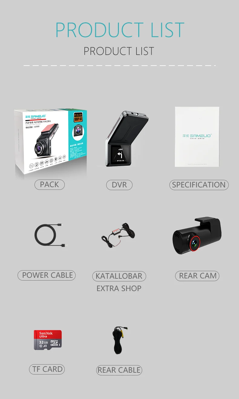 Sameuo U2000 WIFI dash cam 2k front and rear 1080p 2 camera Lens CAR dvr smart car dvrs Auto Night Vision 24H Parking Monitor