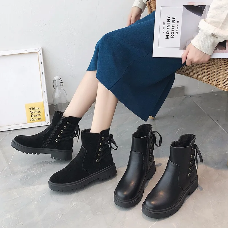 

W- Women's autumn and winter new versatile fashion trend increase height the British thick-bottom side zipper handsome boots