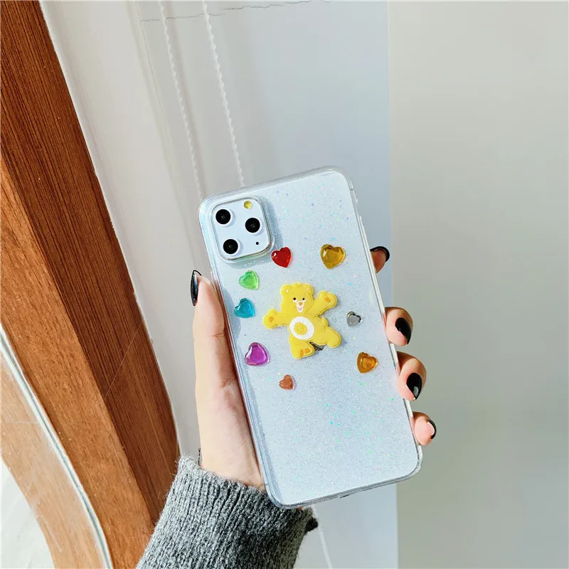 1 Корейский чехол для телефона с радужным медведем для iphone X XS MAX XR, блестящий силиконовый чехол с сердечком для iphone 11 Pro Max 6s 6 7 8 Plus, чехол - Цвет: 1