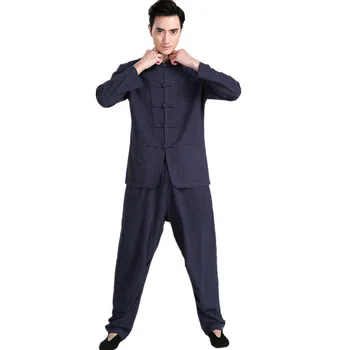 

New Arrival Navy Blue Chinese Men Kung fu Uniform Cotton Tai Chi Suit Vintage Button Clothing M L XL XXL XXXL 2601