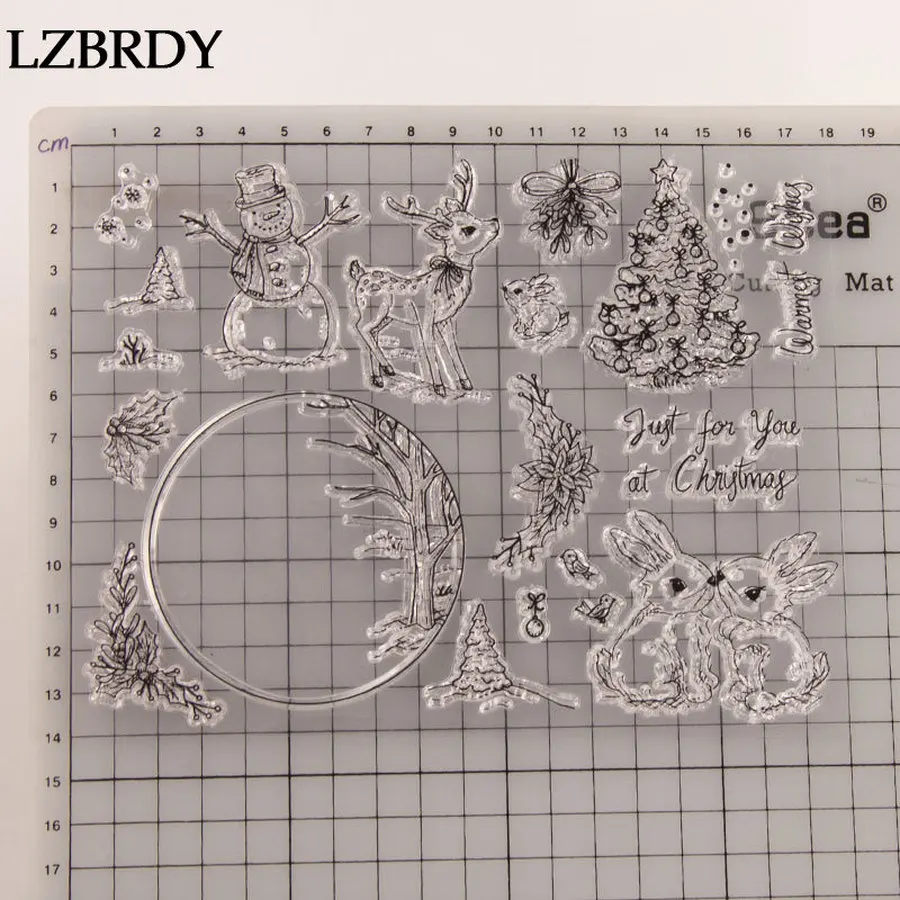 Милые кролики, Рождественская елка, олень, снеговик, снежный цветок, венок, прозрачные штампы для скрапбукинга, рождественские силиконовые штампы