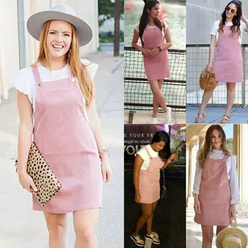 

Women's Casual Sleeveless Rompers Solid Front Pockets Apron Style Jumpsuit Overalls Ladies Bib Skirt Harem A-line Skirt Jumpsuit