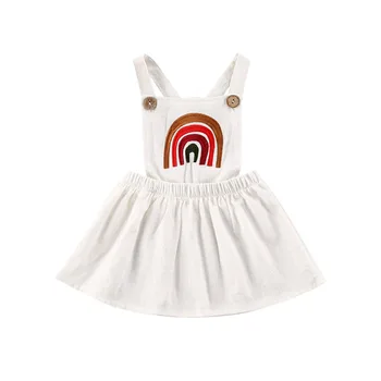 

Pudcoco Newborn Baby Girl Clothes Sleeveless Rainbow Print Strap Backless Cotton Dress Summer Girl Sundress