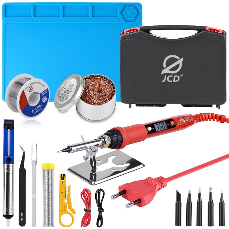

JCD 80W LCD Soldering Iron kit with ESD Heat Insulation Working Mat 220V 110V adjustable temperature Welding Solder tool 908S