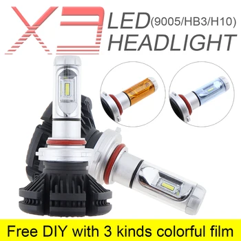 

2pcs 9005 / HB3 / H10 X3 50W 6000LM 3000K 6500K 8000K LED Car Headlight Kit Automobile Fog Lamp hot with 3 Kinds Colorful Film