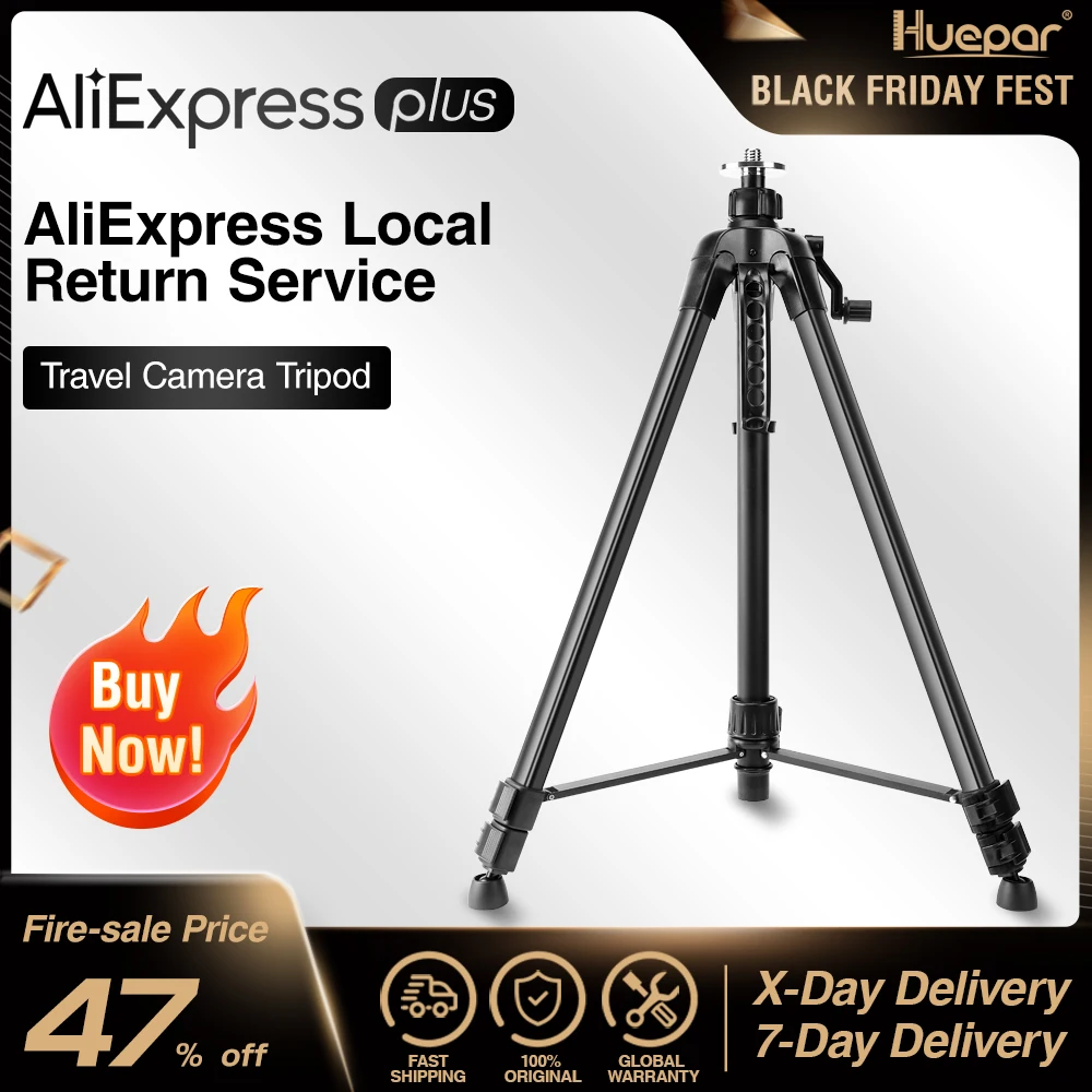 Huepar 1.6M Laser Level Tripod Aluminum Flat Head Adjustable Height Tripod Stand with Handle Bubble for Self leveling Level