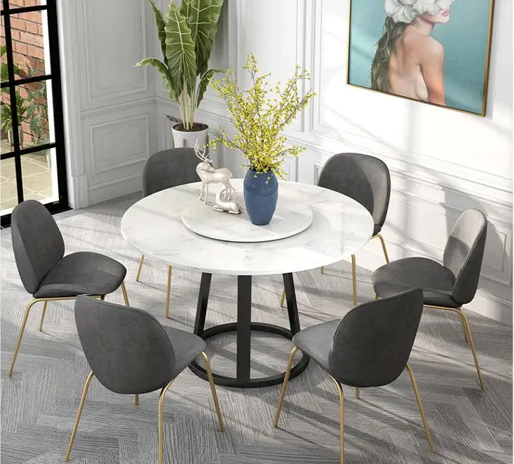 Nordic dining table round garden-shaped household marble turntable practical | Мебель