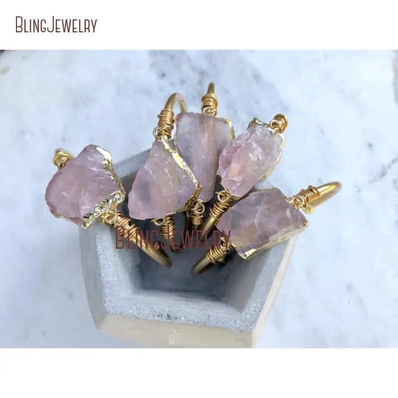 Boho шикарный открытый золотой браслет розовый кварц браслет манжета BM27692