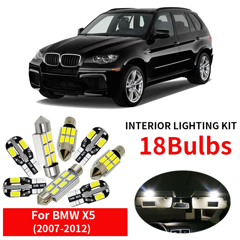 

18pcs White Canbus Car LED Light Bulbs Interior Kit For 2007 2008 2009 2010 2011 2012 BMW X5 Map Footwell License Plate Lamp