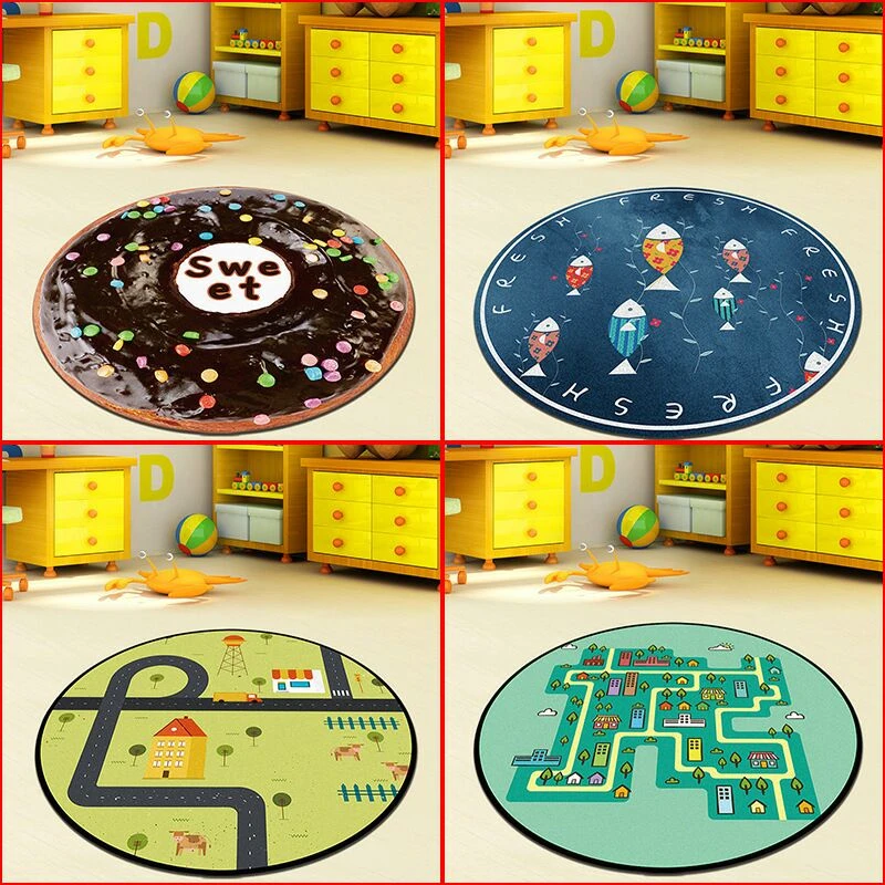 

Cartoons Round Rugs Foldable Baby Play Mat Toys Nursery Rugs Large Polyester Anti-slip Cartoon Animal Baby Floor Mat Game Mat