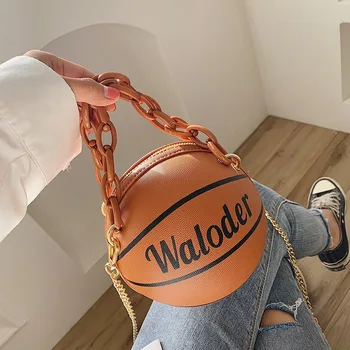 

Net red with the same personality funny small round bag women's bag 2020 new basketball bag messenger pink ins chain bag