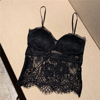 

2020 New Spriing Sexy Transparent Lace Tank Top Women Embroidered Lace Camisole Top Women's Crop Top Ropa Mujer Nancylim White