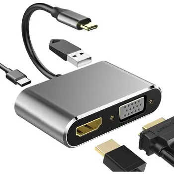 

HDMI+VGA+USB+pd 4 in 1 Fast Charging HDMI/VGA/USB/USB-C Adapter Audio Converter Hub