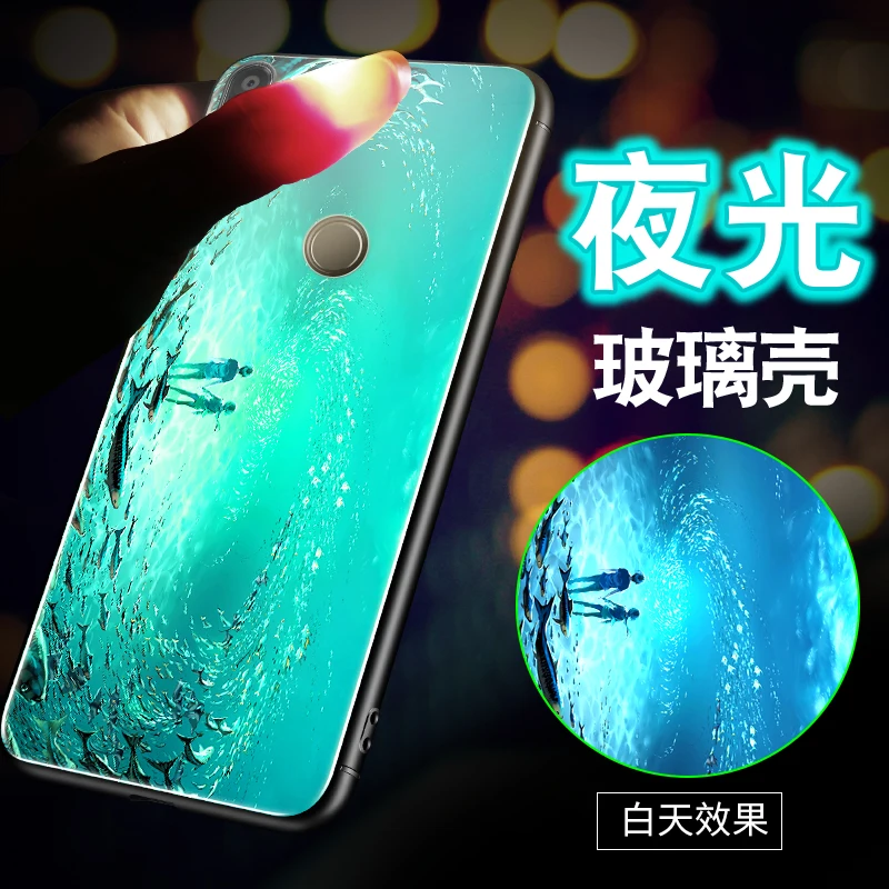 For Xiaomi Redmi Note 8 Case Luxury Luminous Hard Tempered Glass Protective back Cover for xiaomi redmi note pro note8 |