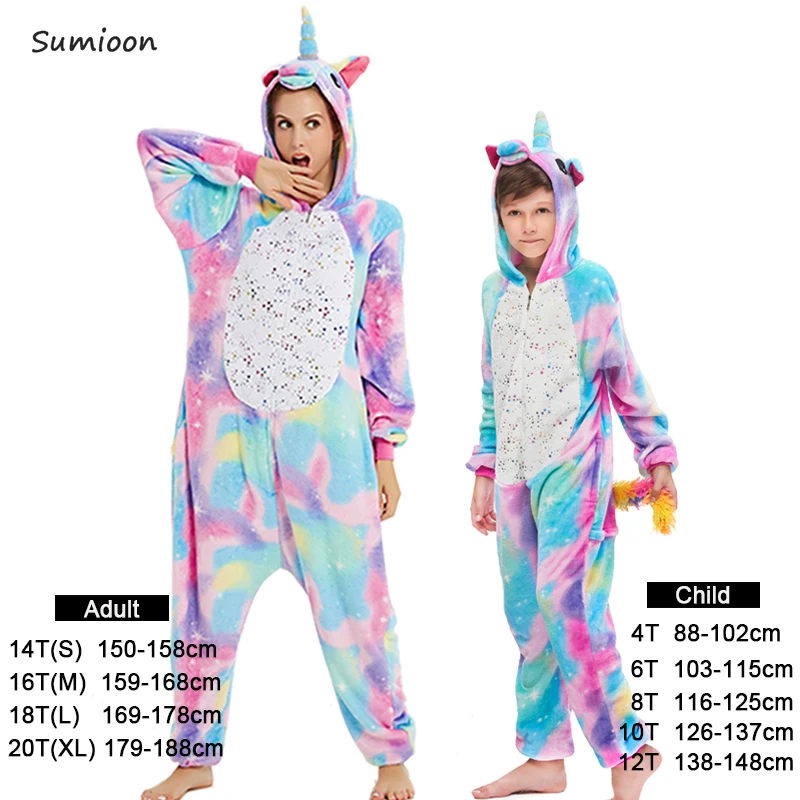 Пижама кигуруми с животными для взрослых; комбинезон для мальчиков и девочек; детская зимняя одежда для сна; Пижама единорога с единорогом; Пижама с единорогом и радужной звездой