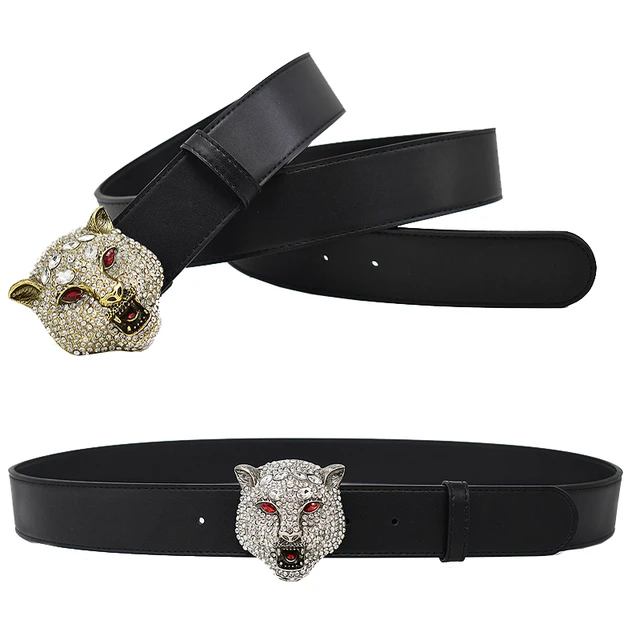 Cinturón occidental cuero negro para hombre, diseño de Tigre con diamantes de imitación, a la moda, para negocios, de lujo, pantalones vaqueros, Correa informal _ - AliExpress Mobile