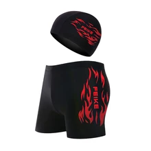 Mens Swimsuits Quick-dry Swimming Trunks Adjustable Drawstring Jammer Swimwear Bathing Suits With Swim Cap NEW