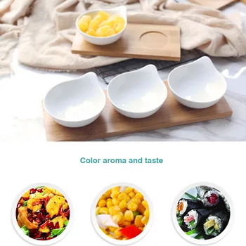 

Dessert Plate Set Dried Fruit Dessert Plate Ceramic Fruit Bowl Seasoning Vinegar Dish with Wooden Base Home Kitchen Utensils