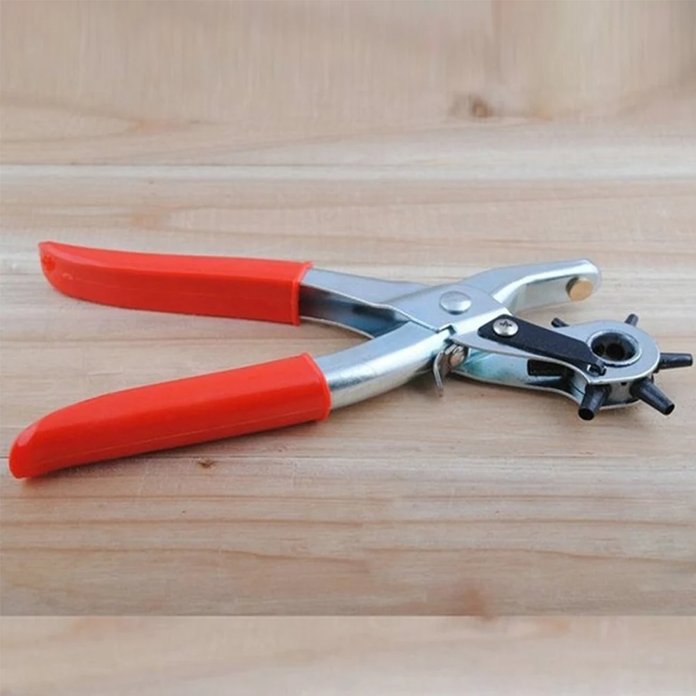 Punching Pliers 6 In 1 Puncher 9inch Carbon Steel Plastic Handle Leather Belt Hole Punch Repair Tool