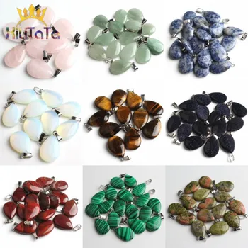 

10pcs/lot Water Drop Shape Pendants Charms Natural Quartz Tiger Eye Turquoises Unakite Pendant For Jewelry DIY Making Bracelet