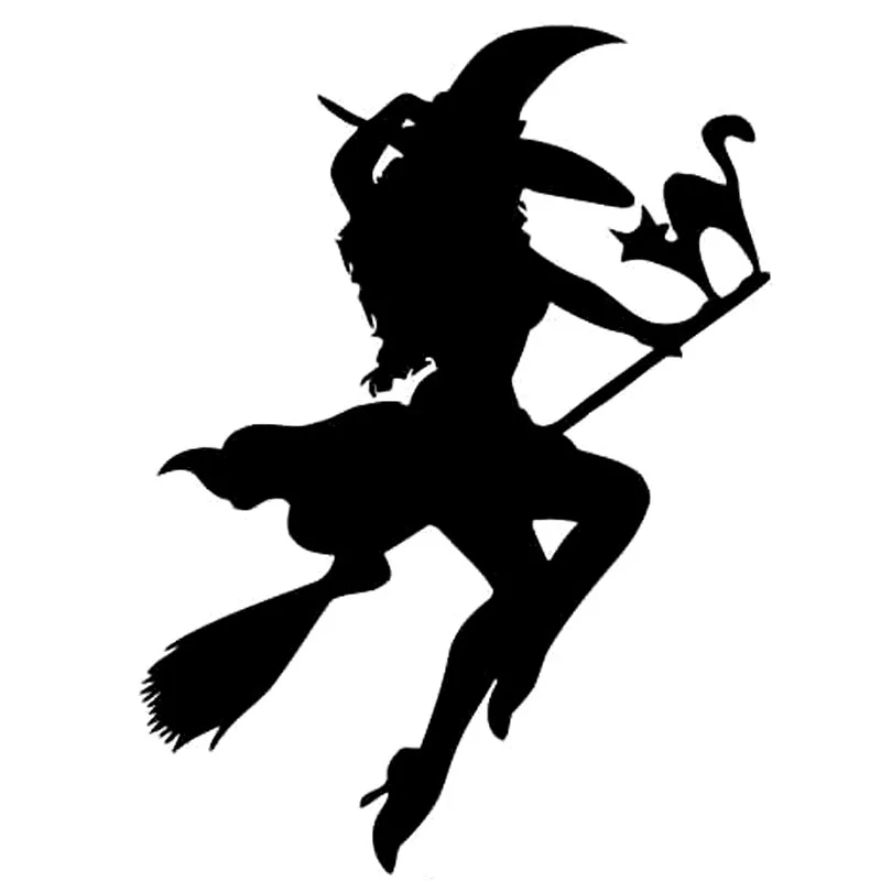 

Хэллоуин ведьма Летающая на метлу виниловая наклейка забавная Автомобильная наклейка автомобильное украшение черные/серебряные аксессуары, 14 см * 10 см
