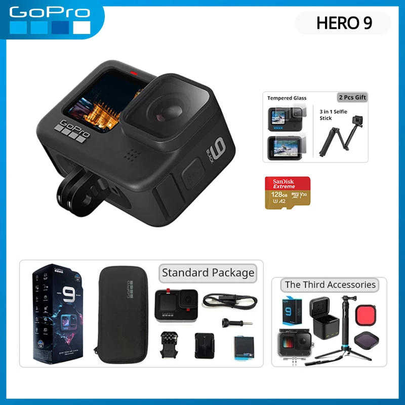 GoPro HERO 9 Black Underwater Action Camera 4K 5K with Color Front Screen Sports Cam 20MP Photos Live Streaming Go Pro | Электроника