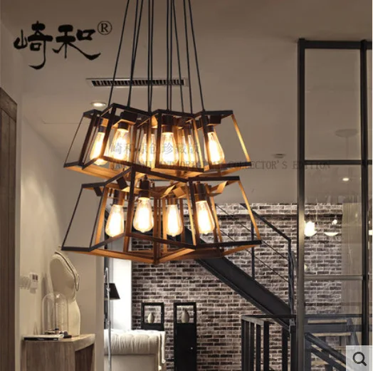 

American-Style Village Retro Ceiling Light Creative Cool Industrial-Style Chandelier Stairs Decorative Lamps Iron Art Bar Chande