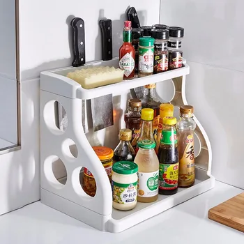 

Double-layer Kitchen Supplies Storage Cabinet Plastic Waterproof Durable Kitchenware Storage Box Seasoning Storage Dish Rack