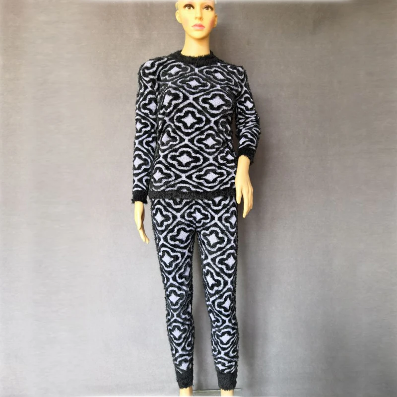 

Women Autumn Winter Knitting Sets Sweater Pants Two Piece Outfit